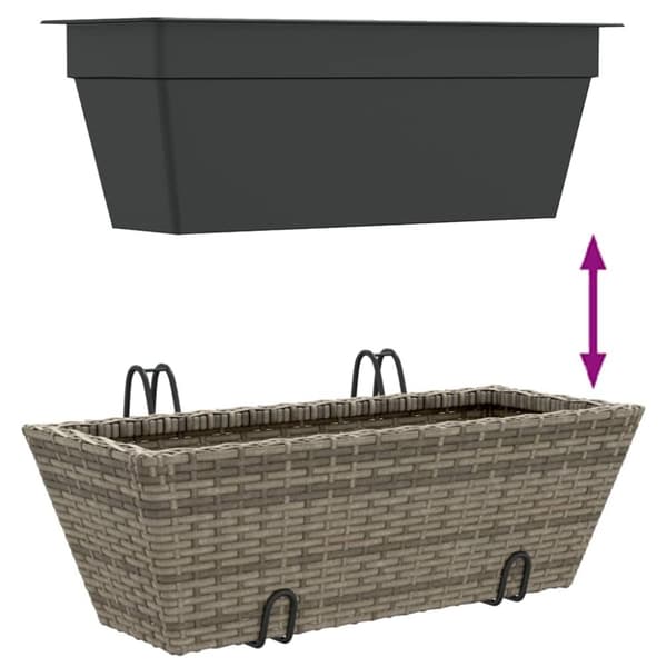 plantekasser med kroge 2 stk. polyrattan grå