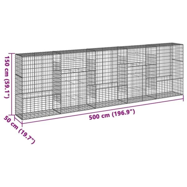 gabionkurv med cover 500x50x150 cm galvaniseret jern