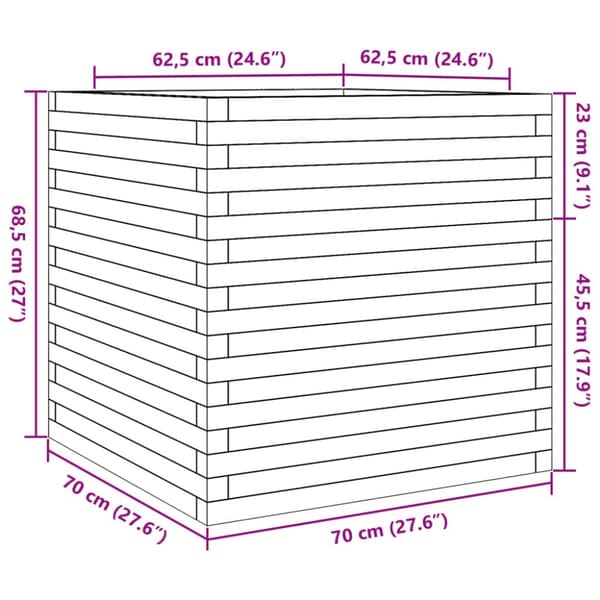 Odlingslåda vaxbrun 70x70x68,5 cm massiv furu
