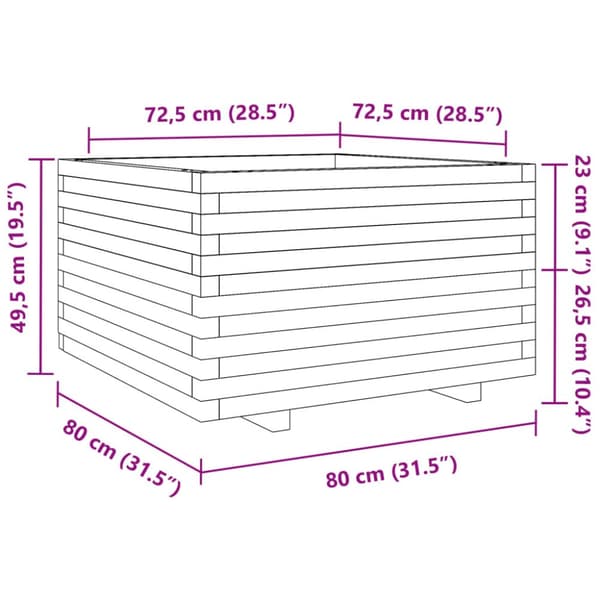 plantekasse 80x80x49,5 cm imprægneret fyrretræ