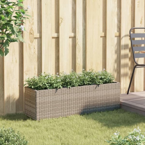 plantekasse med 3 krukker 105x30x32 cm polyrattan grå