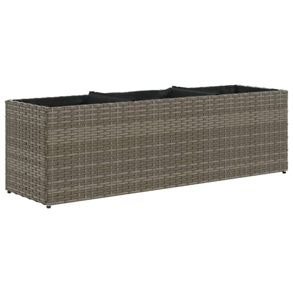 plantekasse med 3 krukker 105x30x32 cm polyrattan grå