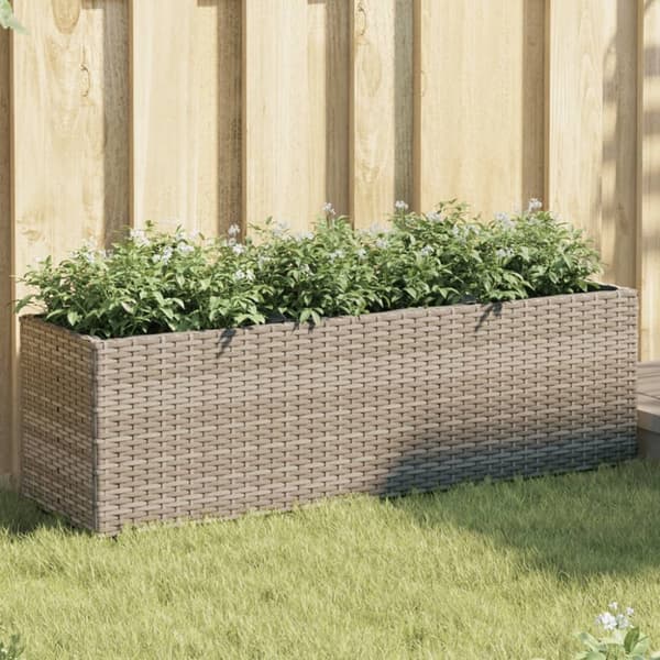 plantekasse med 3 krukker 105x30x32 cm polyrattan grå