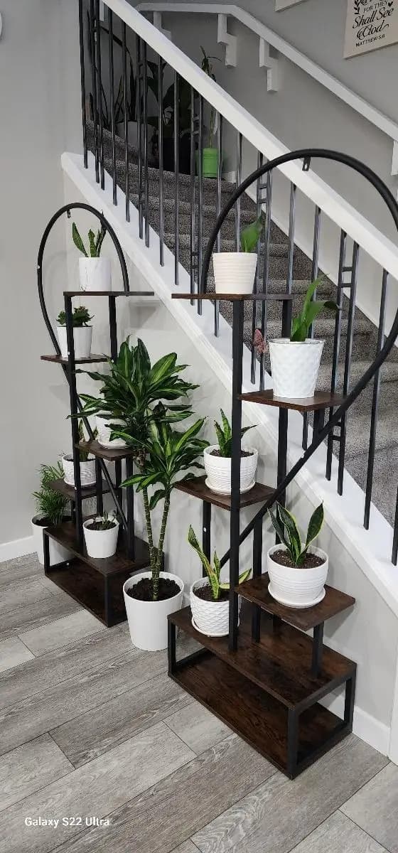 Inomhusväxtställ, Multifunktionell 6-våningsblomhylla, Elegant halv hjärtformad design,Svart