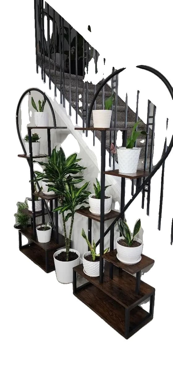 Inomhusväxtställ, Multifunktionell 6-våningsblomhylla, Elegant halv hjärtformad design,Svart