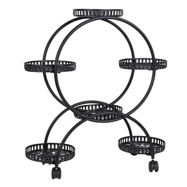 Metal Plantestativ med hjul, kapacitet til 6 potter, moderne design,sort, Stor