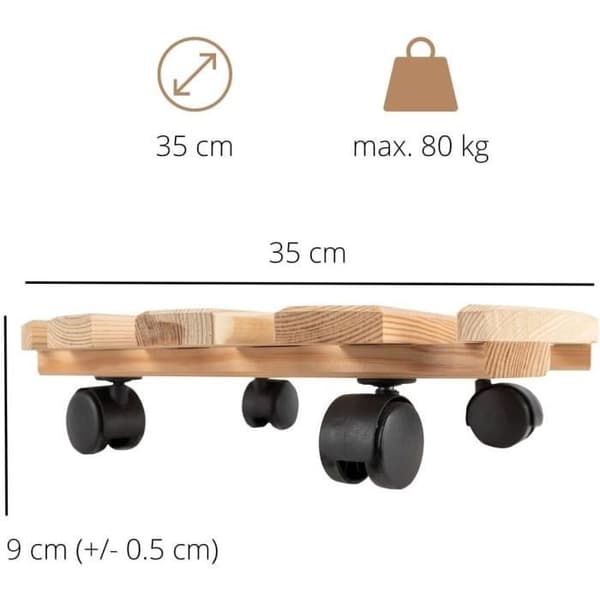 Creative Home Plant Stand on Wheels i massivt trä | Diameter 35 cm | Lastkapacitet 80 kg | Plant Flower Wheeled Stand