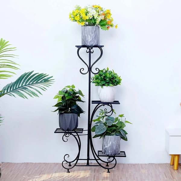 Metal Planteholder, 4-Lags Hylder, Rustbestandigt Design,sort