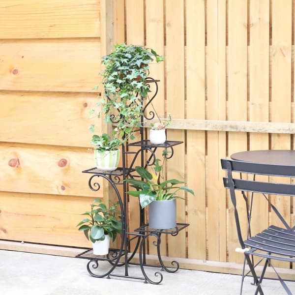 Metal Planteholder, Fem-niveau Design, Holdbar Jernkonstruktion,sort, L