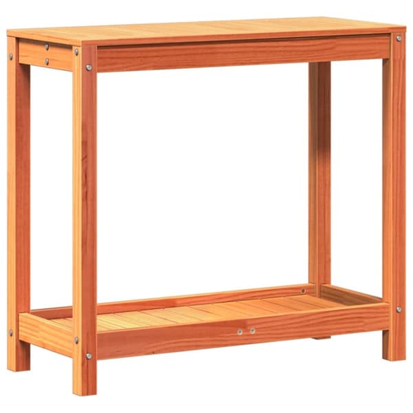 Växtbord med hylla vaxad brun 82,5x35x75 cm massiv furu