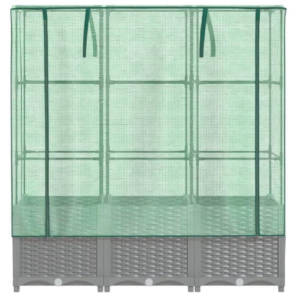 Odlingslåda med växthusöverdrag rottinglook 120x40x138 cm
