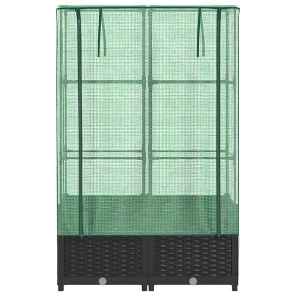 Odlingslåda med växthusöverdrag rottinglook 80x40x138 cm
