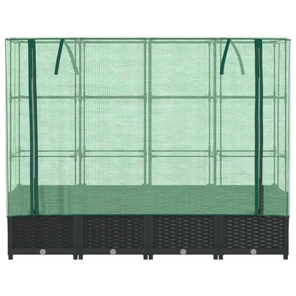 Odlingslåda med växthusöverdrag rottinglook 160x40x138 cm