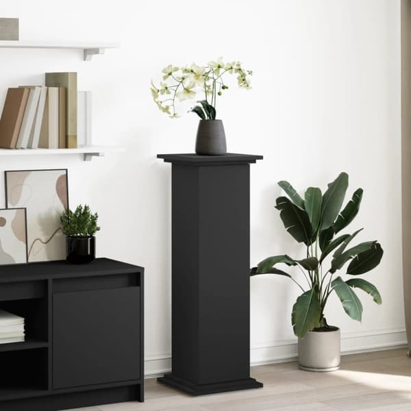 piedestal med opbevaring 31x30x90 cm konstrueret træ sort