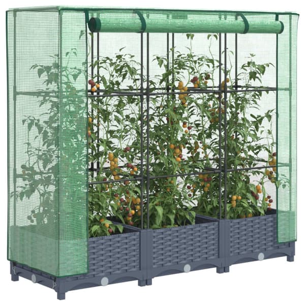 højbed med drivhusovertræk 120x40x123 cm rattan-look