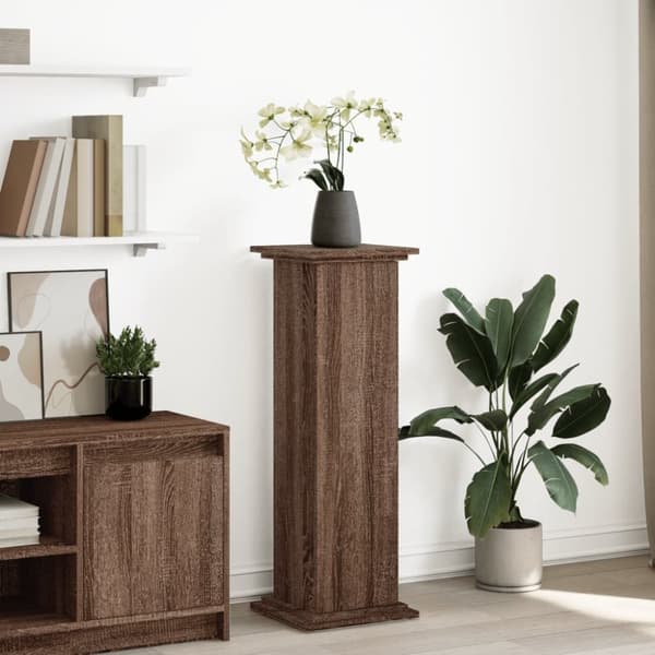 piedestal med opbevaring 31x30x90 cm konstrueret træ brun eg