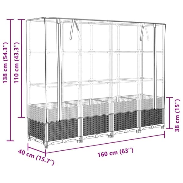 højbed med drivhusovertræk 160x40x138 cm rattan-look