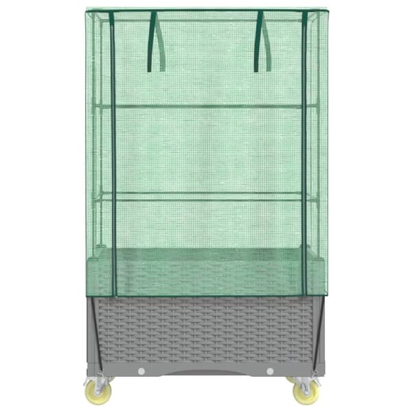 Odlingslåda med växthusöverdrag hjul rottinglook 80x50x182 cm