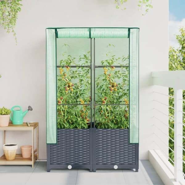 højbed med drivhusovertræk 80x40x138 cm rattan-look