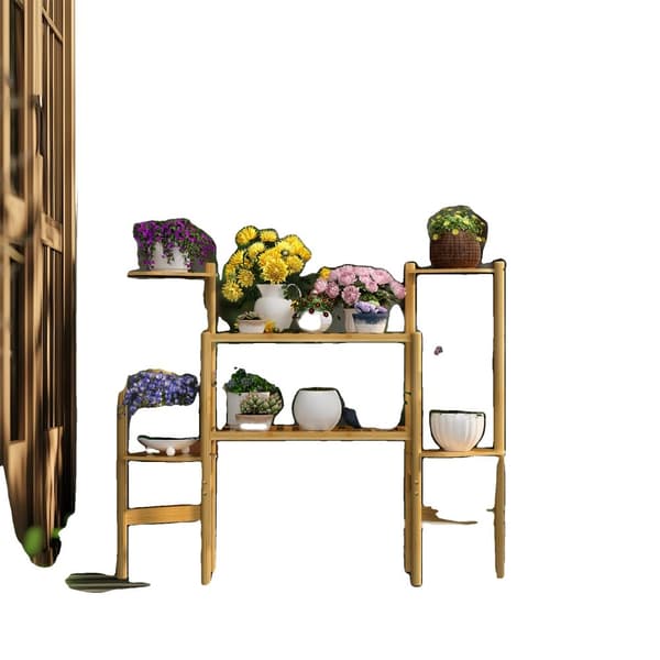 Planteholder, Minimalistisk Design, 100% Bambusmateriale,Naturligt træ, L