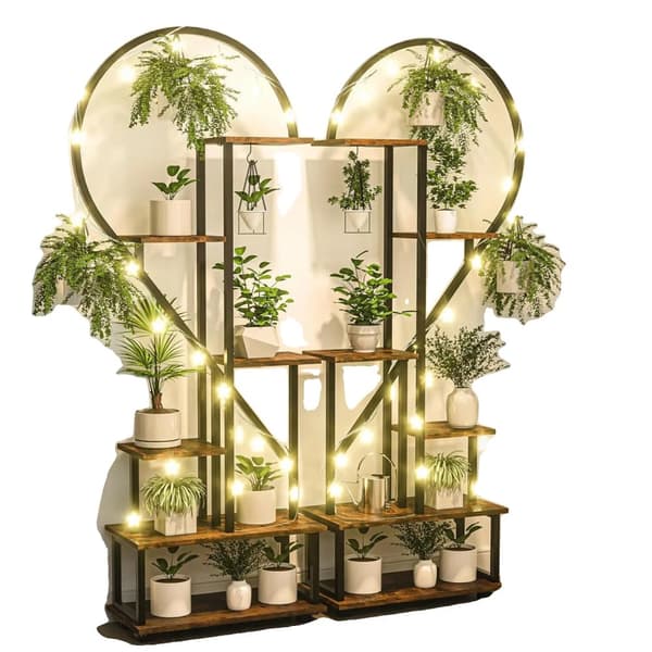 Halv Hjerte Planteholder, 6-Lags Design, Multifunktionel Display,sort