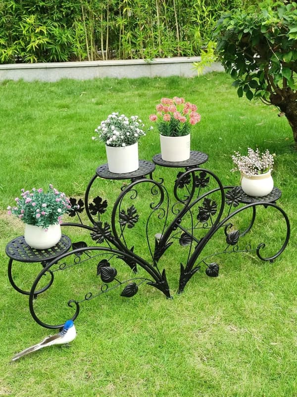 Metalplanteholder, Holdbar jernkonstruktion, Elegant design,Sort
