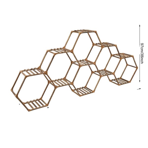Træ Multi-Lag Blomsterstativ, Hexagonal Design, 11 Lag,Træfarve, 231x25x97cm