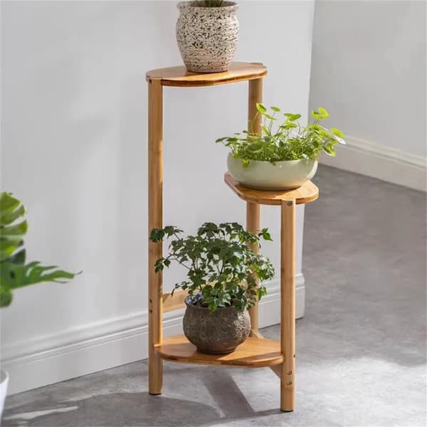 3-lags bambusplanteholder, robust konstruktion, pladsbesparende design,Naturligt træ