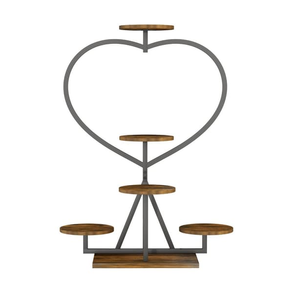 Hjerteformet Planteholder, 5-Lags Display, Robust MDF og Metal Design,Brun