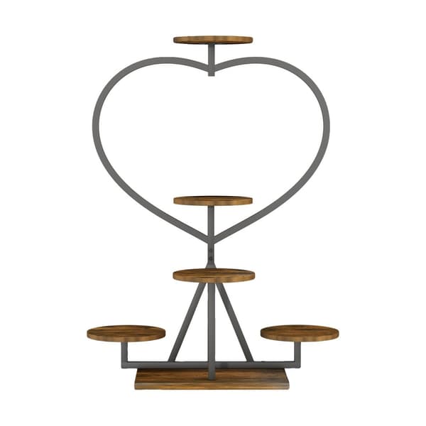 Hjerteformet Planteholder, 5-Lags Display, Robust MDF og Metal Design,Brun