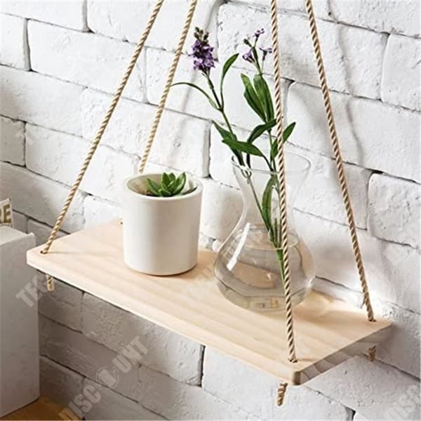 TD® Vägghängande blomkrukhållare Trä Gungställning Rep Hängande vägg Flytande Vintage Design Växt Bildram Li