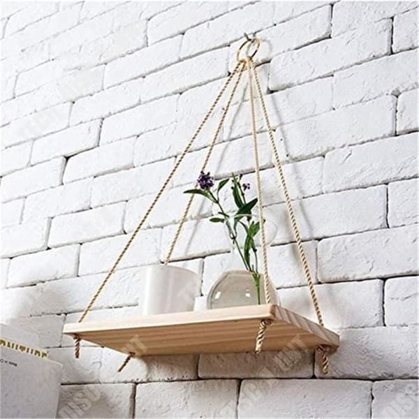 TD® Vägghängande blomkrukhållare Trä Gungställning Rep Hängande vägg Flytande Vintage Design Växt Bildram Li