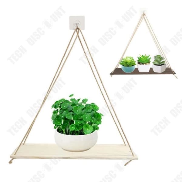 TD® Vägghängande blomkrukhållare Trä Gungställning Rep Hängande vägg Flytande Vintage Design Växt Bildram Li