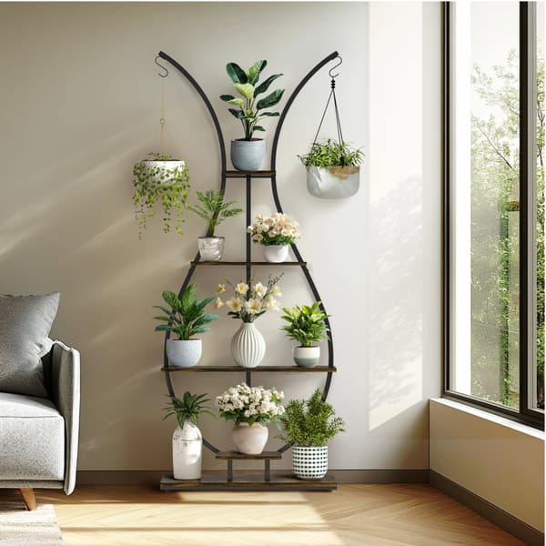 Planteholder, Vintage Design, 5-Lags Opbevaring,Brun