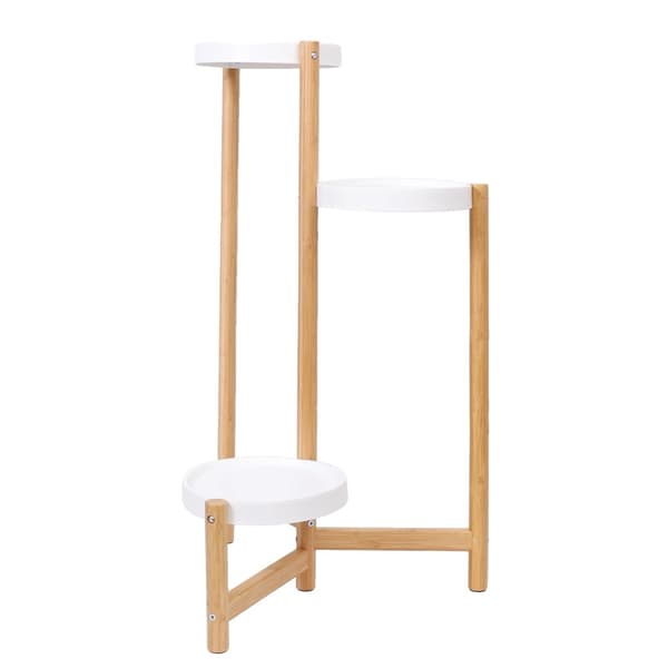 Bambusplanteholder, 3-niveau design, naturligt træ og hvid farve,Bambus, S