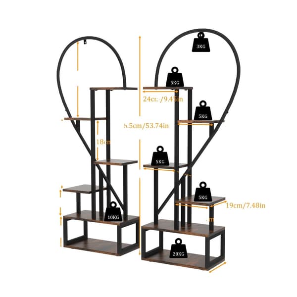 Hjerteformet Planteholder, 6 Niveauer, Stilfuld Sort & Brun Design,sort
