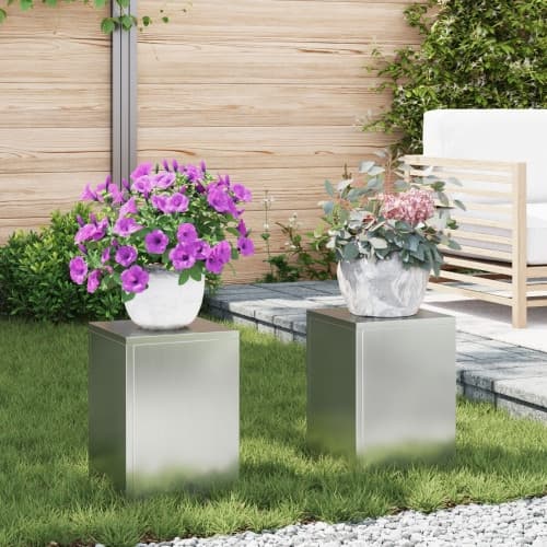 Utomhus Växtställ Pelare 2 st 24x24x35 cm Galvaniserad Stål