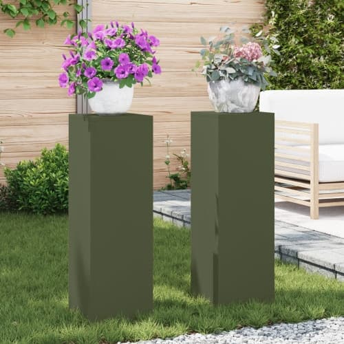 utomhus blomsterställ pelare 2 st Olivgrön 24x24x75 cm Stål