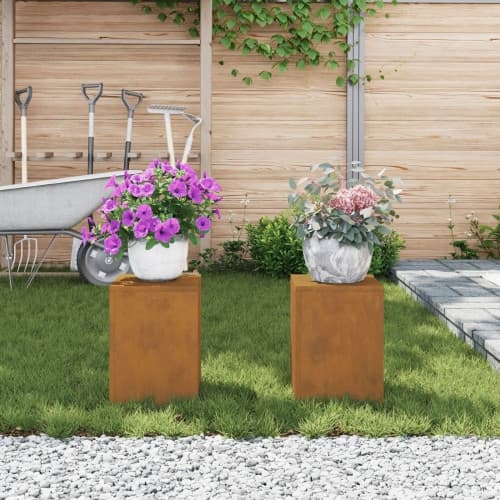 Utomhus Blomställningar Pelare 2 st 24x24x35 cm Väderbeständigt stål