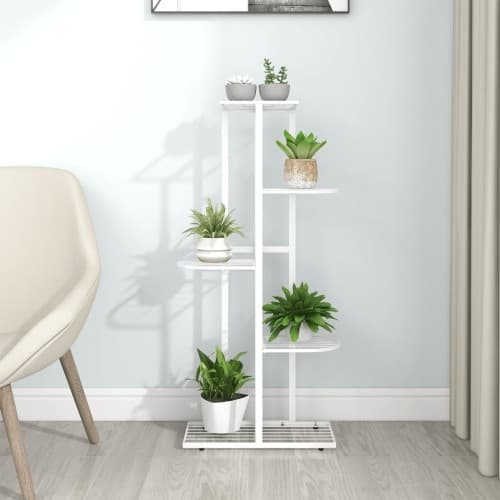 Växtställ med 5 hyllor 43x22x98 cm vit metall