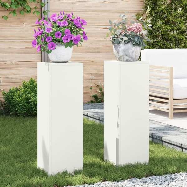 Utomhus Växtställ Pelare 2 st Vit 24x24x75 cm Stål