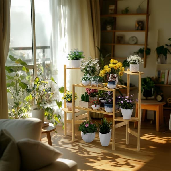 6-lags Bambusplanteholder, Minimalistisk Design, Høj Vægtkapacitet,L