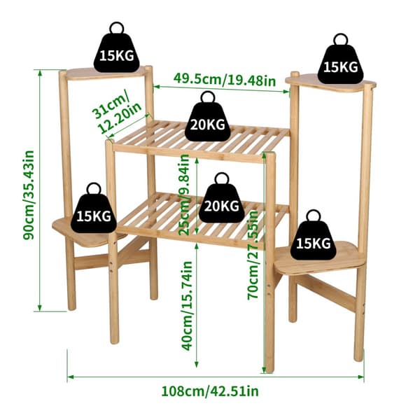 6-lags Bambusplanteholder, Minimalistisk Design, Høj Vægtkapacitet,L