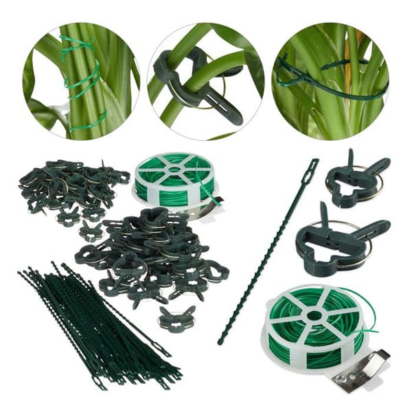 Relaxdays Plant slipset set med 110 delar. Stallklämmor, vajrar medföljer skäraren, ros, tomat, grön påle