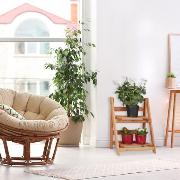 Relaxdays träväxttrappa Växtstege inomhusstöd HxBxD: 51 x 41 x 25 cm 2 nivåer, brun