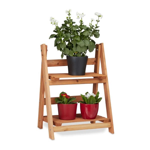 Relaxdays träväxttrappa Växtstege inomhusstöd HxBxD: 51 x 41 x 25 cm 2 nivåer, brun