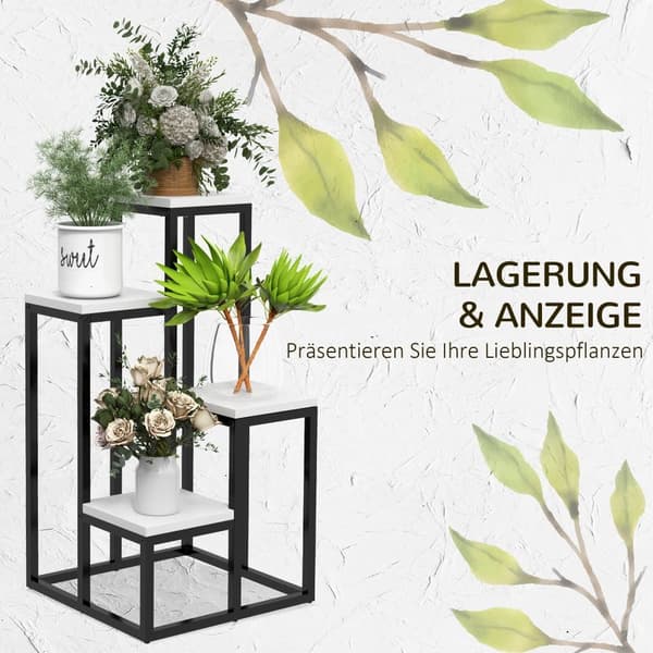 Plante Stand, 34x34x70 cm, Sort og Hvid