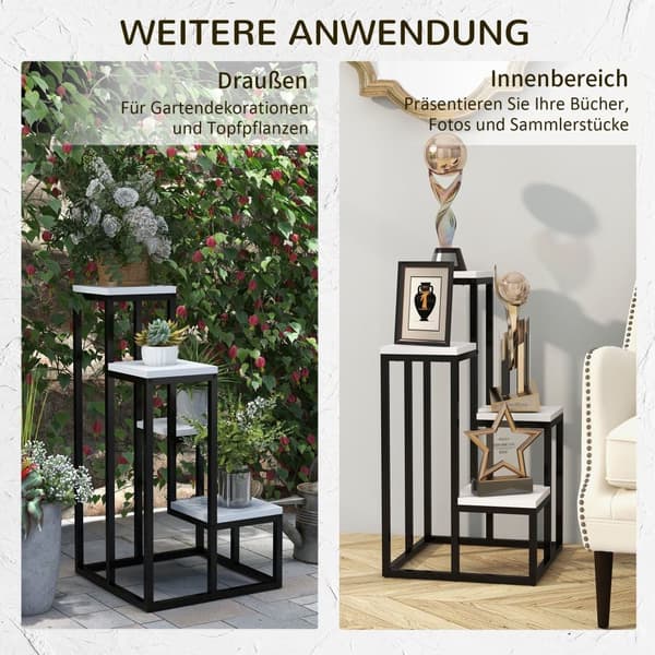 Plante Stand, 34x34x70 cm, Sort og Hvid