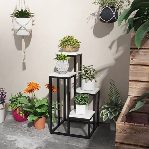 Plante Stand, 34x34x70 cm, Sort og Hvid