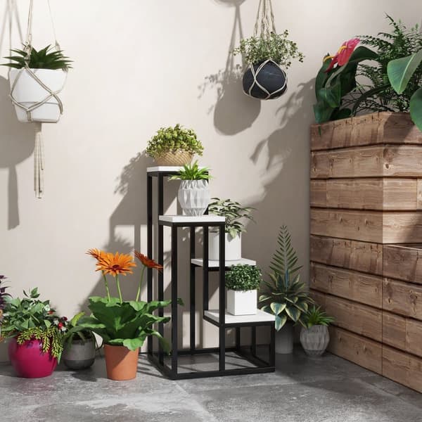 Plante Stand, 34x34x70 cm, Sort og Hvid
